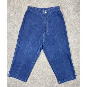 Vintage For Play Pants Womens 3 Blue Denim Cropped Wide Leg Contrast Stripe 90s